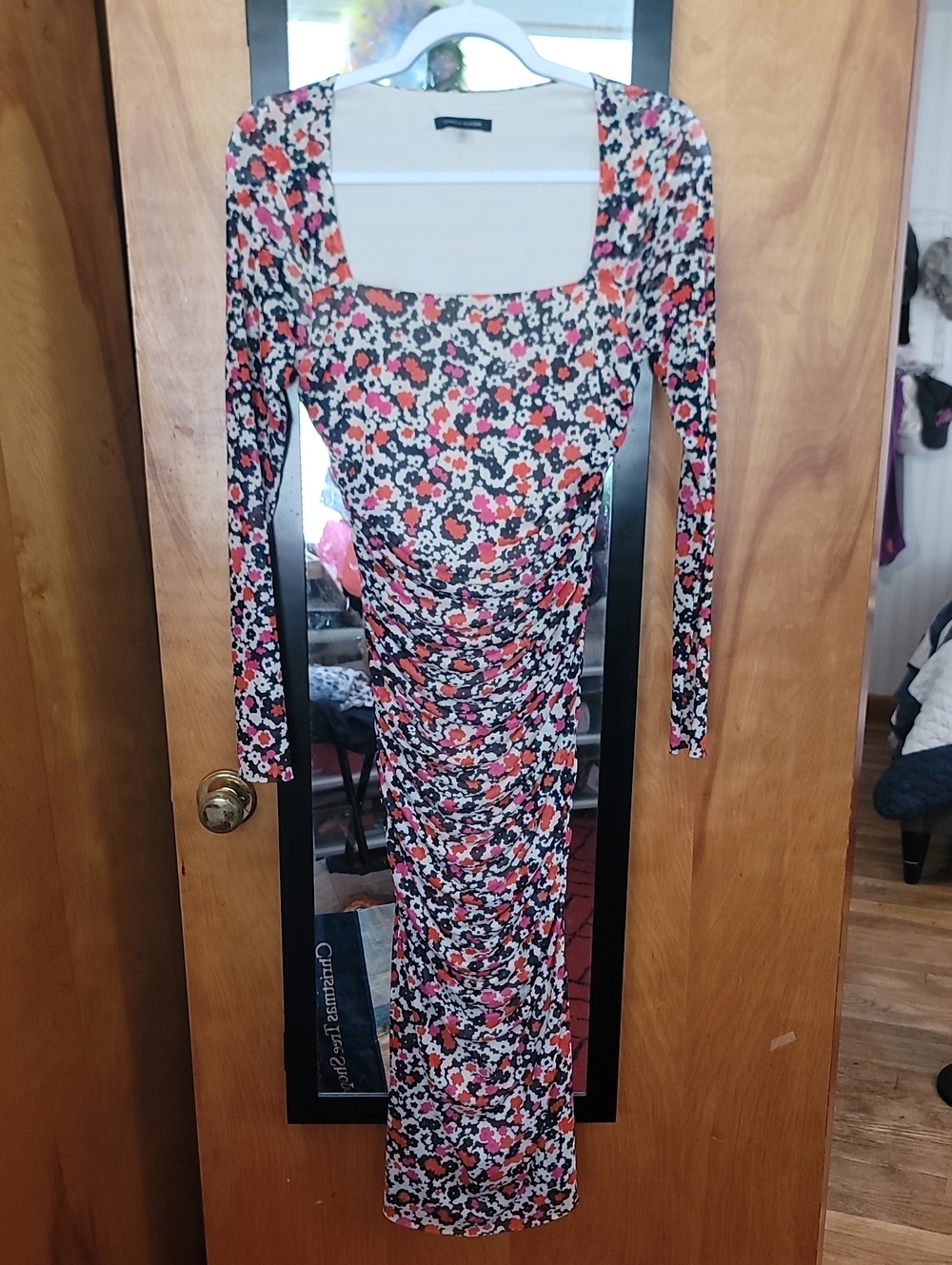 Tommy Hilfiger Pink and Black Floral Ruched Maxi Dress